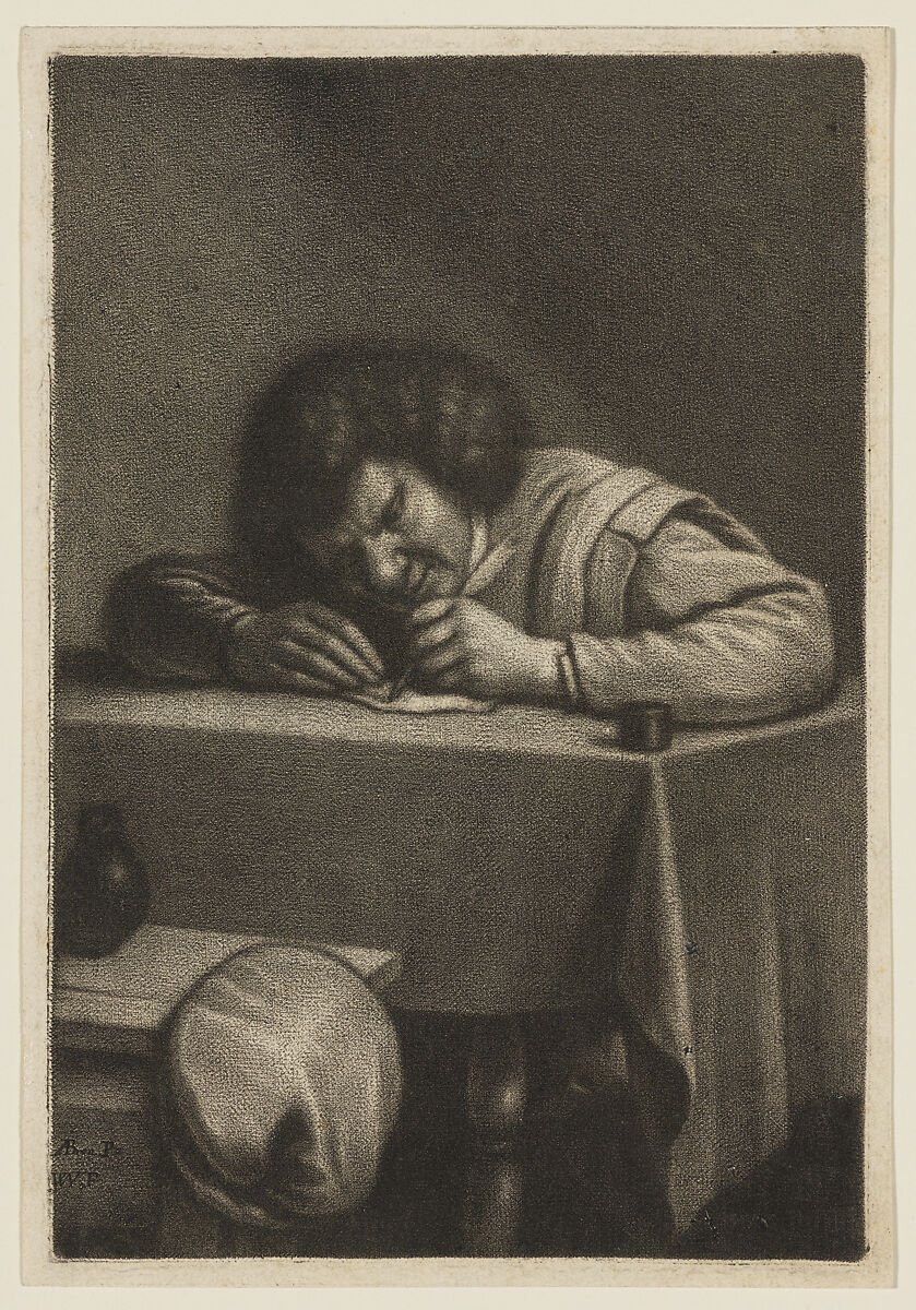 Man at a Table Writing, Wallerant Vaillant (Dutch, Lille 1623–1677 Amsterdam), Mezzotint 