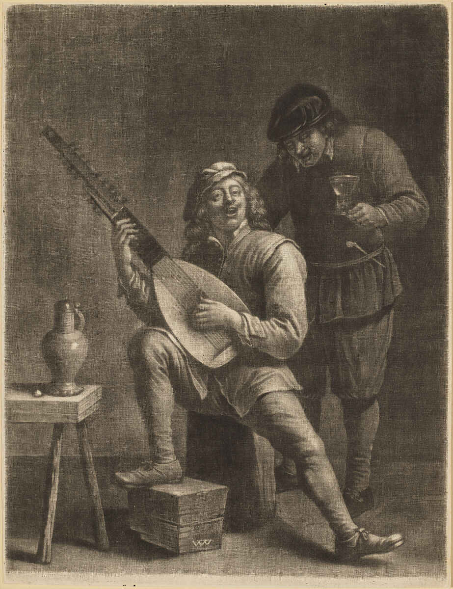 Lute-Player and a Standing Man, Wallerant Vaillant (Dutch, Lille 1623–1677 Amsterdam), Mezzotint; second state of two 