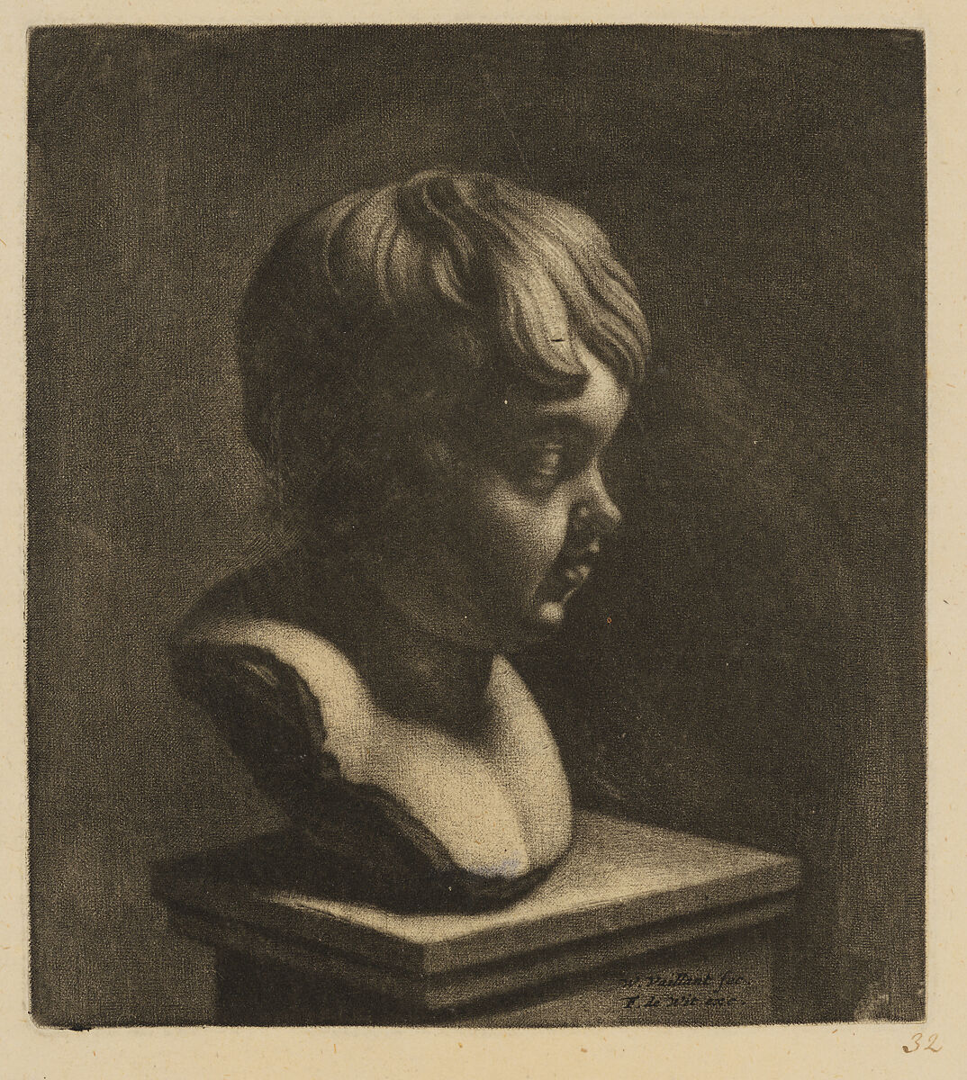 Sculpture Bust of a Child, to the right, Wallerant Vaillant (Dutch, Lille 1623–1677 Amsterdam), Mezzotint; second state of two 