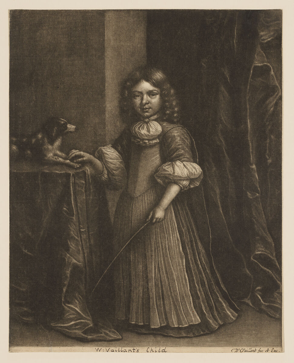 Portrait of a Young Boy with a Dog, Wallerant Vaillant (Dutch, Lille 1623–1677 Amsterdam), Mezzotint; third state of three 