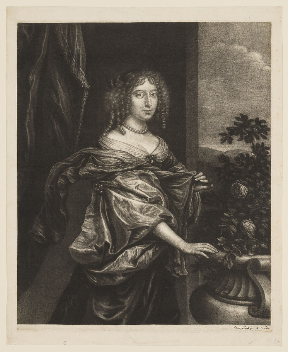 Portrait of a Woman Near a Rose-Bush, Wallerant Vaillant (Dutch, Lille 1623–1677 Amsterdam), Mezzotint; second state of two 