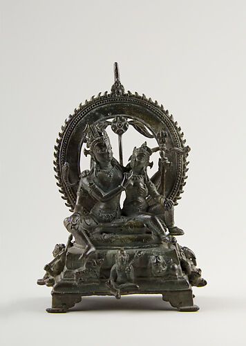 Brass Statue of Hindu Goddess Durga with 8 Arms Standing on Buffalo Demon,  Mahishasura 22 (#134bb15D): Hindu Gods & Buddha Statues