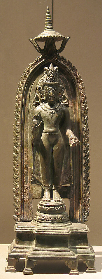 Crowned and Jeweled Buddha, Bronze with silver and copper inlay, India (Bihar) 