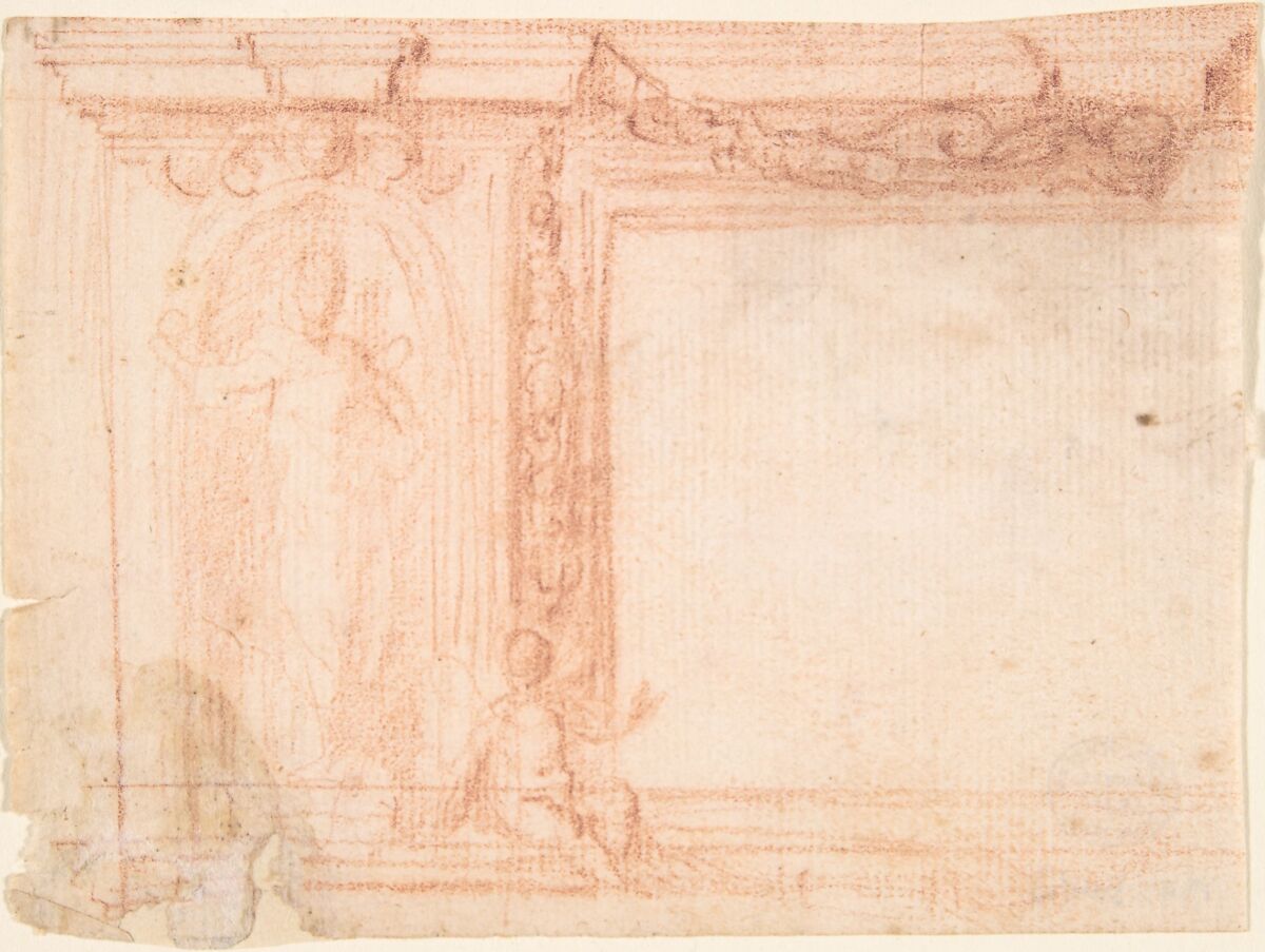 Sketch for a Wall Decoration, Anonymous, Italian, 17th century, Red chalk 