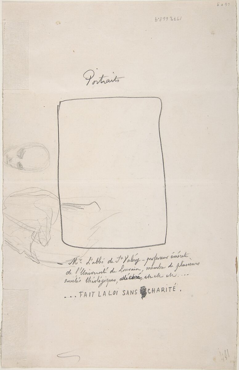 Sketches of Six Heads in Profile (caricatures?) (recto); Sketch of Head and Blank Rectangle (verso), Félicien Rops (Belgian, Namur 1833–1898 Essonnes), Graphite and black chalk on paper