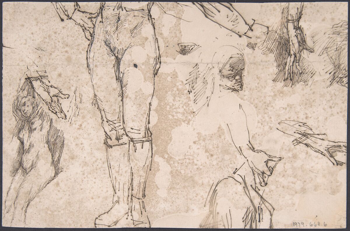 Studies of Female Nude, Hands, and Male Torso (recto); Landscape (verso), Félicien Rops (Belgian, Namur 1833–1898 Essonnes), Pen and brown ink on paper 