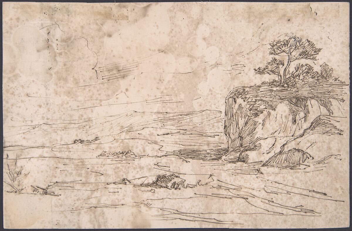 Studies of Female Nude, Hands, and Male Torso (recto); Landscape (verso), Félicien Rops (Belgian, Namur 1833–1898 Essonnes), Pen and brown ink on paper