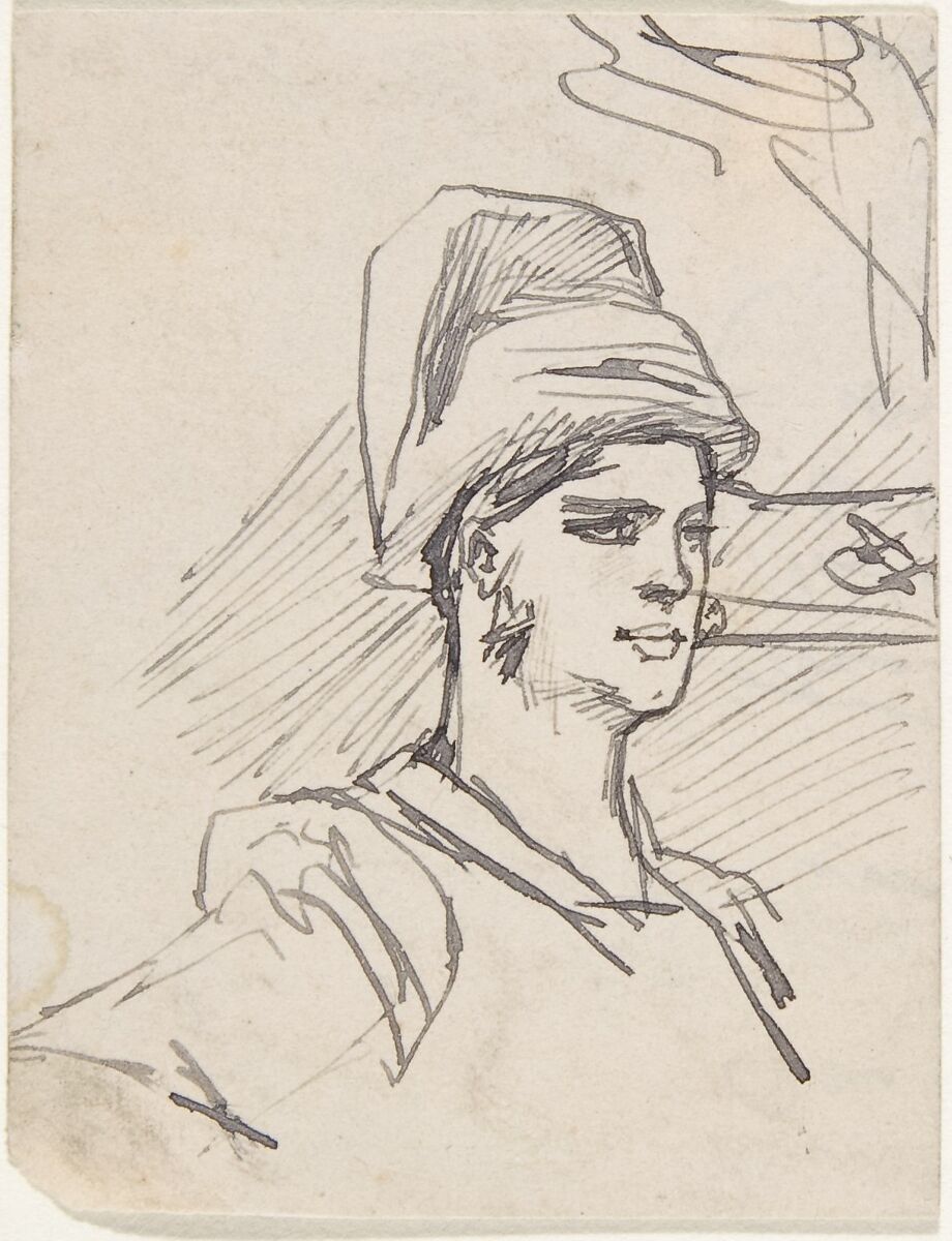 Study of Head and Shoulders of Woman with Headdress, Félicien Rops (Belgian, Namur 1833–1898 Essonnes), Pen and ink on paper 