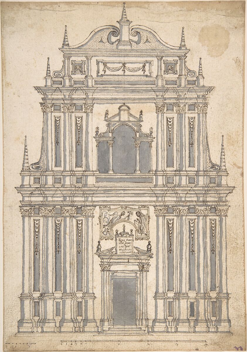 Design for a Church Facade, Anonymous, Italian, 17th century, Pen and brown ink, brush and gray wash 