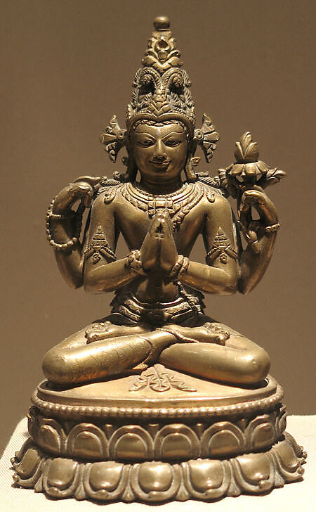 Shadakshari Lokeshvara, Bronze with silver and copper inlay, India (Bihar) 