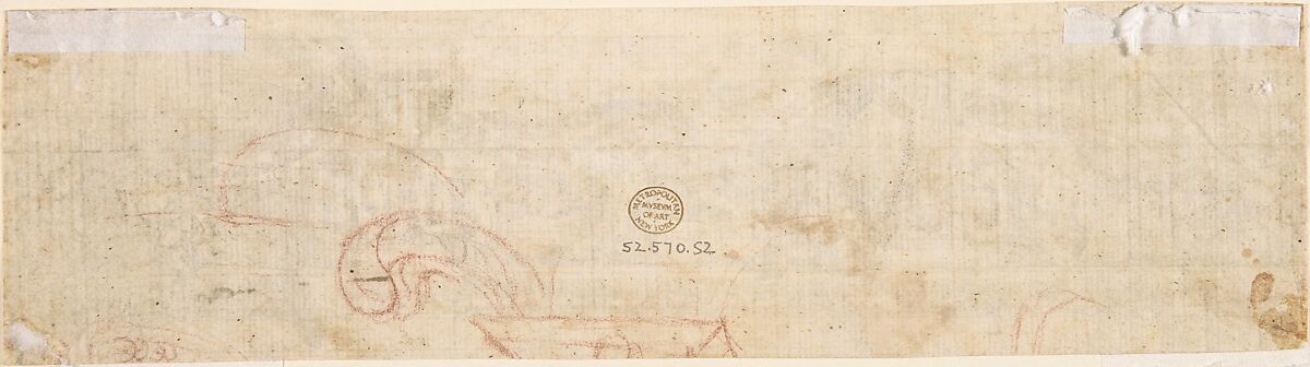 Frieze with Consoles, Putti, and Garlands (recto); Fragment of Architectural design (verso), Anonymous, Italian, 17th century, Pen and brown ink, brush and gray wash, over graphite and ruled construction