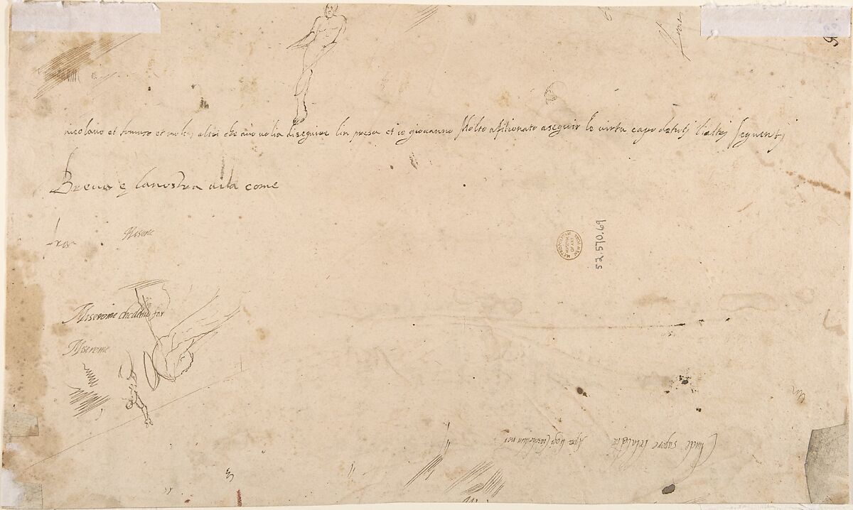 Studies for Grotesque Decorations (recto); Small Sketches and Writing (verso), Anonymous, Italian, 17th century, Pen and brown ink