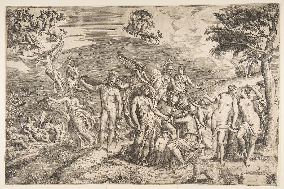 The Judgment of Paris, Giulio Bonasone (Italian, active Rome and Bologna, 1531–after 1576), Etching 