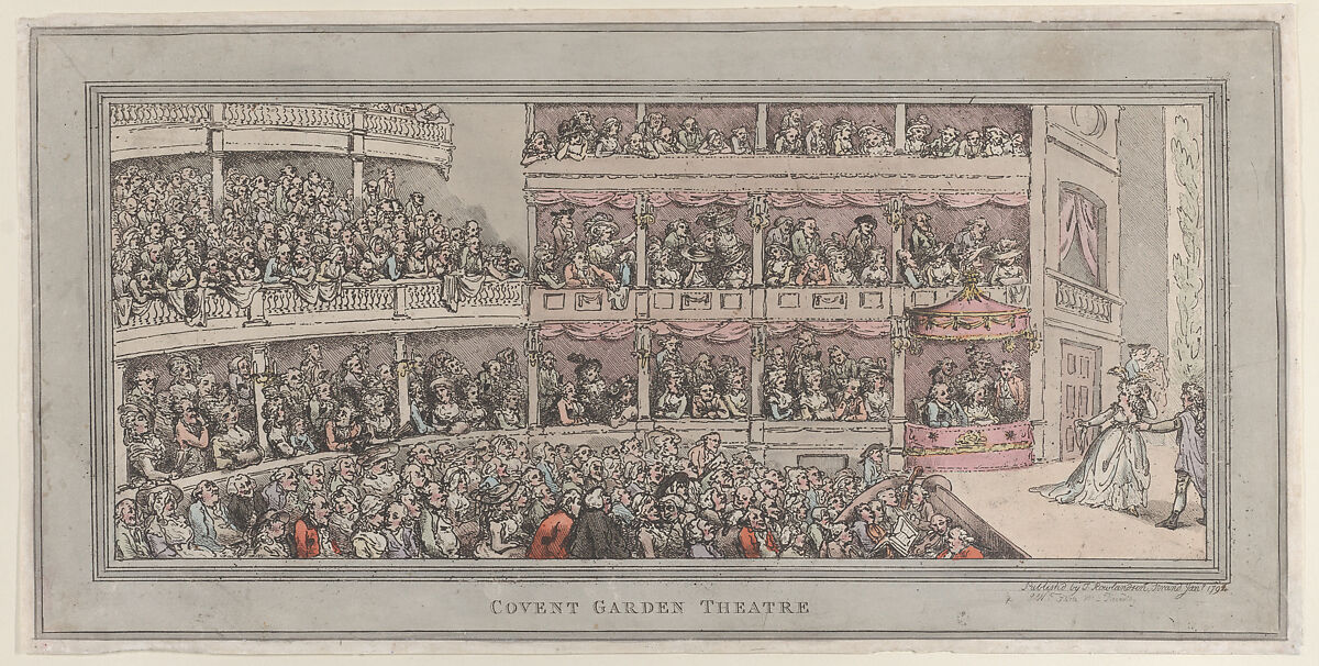 Covent Garden Theatre, Thomas Rowlandson (British, London 1757–1827 London), Hand-colored etching and aquatint