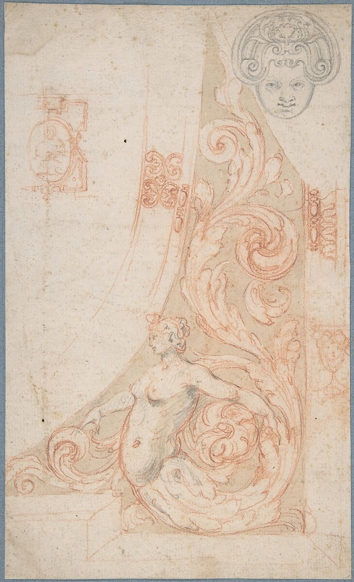 Frame Design with Antique Design, and other sketches, Anonymous, Italian, 17th century, Red chalk and graphite 