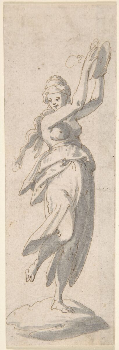 Dancing Woman with Cymbals, Anonymous, Italian, 17th century, Pen and brown ink, brush and gray wash 