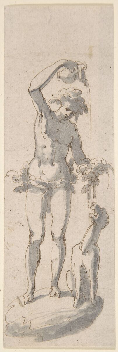 Male Figure with Dog and Pitcher, Anonymous, Italian, 17th century, Pen and brown ink, brush and gray wash 