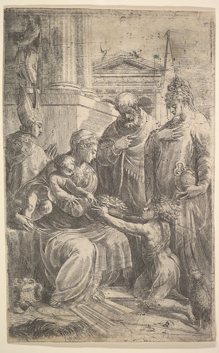 Holy Family with Saints, Andrea Schiavone (Andrea Meldola) (Italian, Zadar (Zara) ca. 1510?–1563 Venice), Etching 