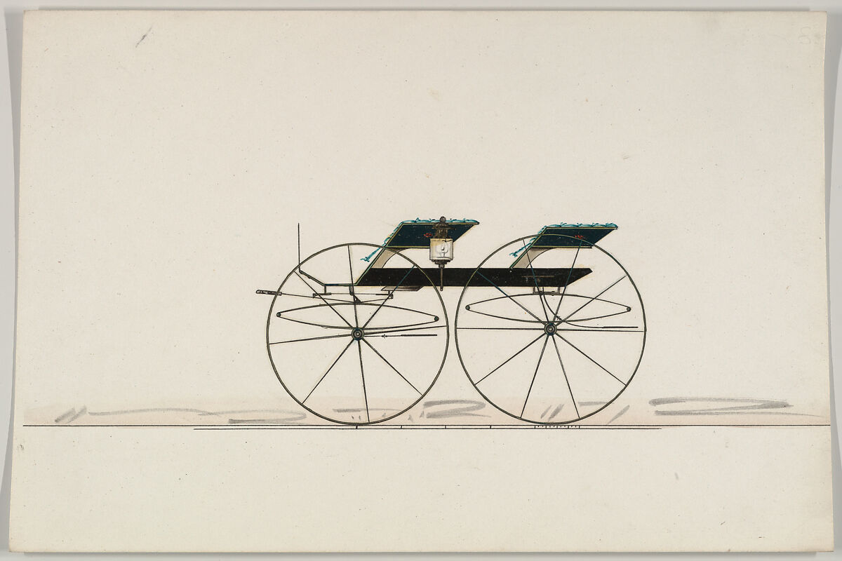 Design for Two-Seat Wagon, Brewster &amp; Co. (American, New York), Pen and black ink, watercolor and gouache with gum arabic 