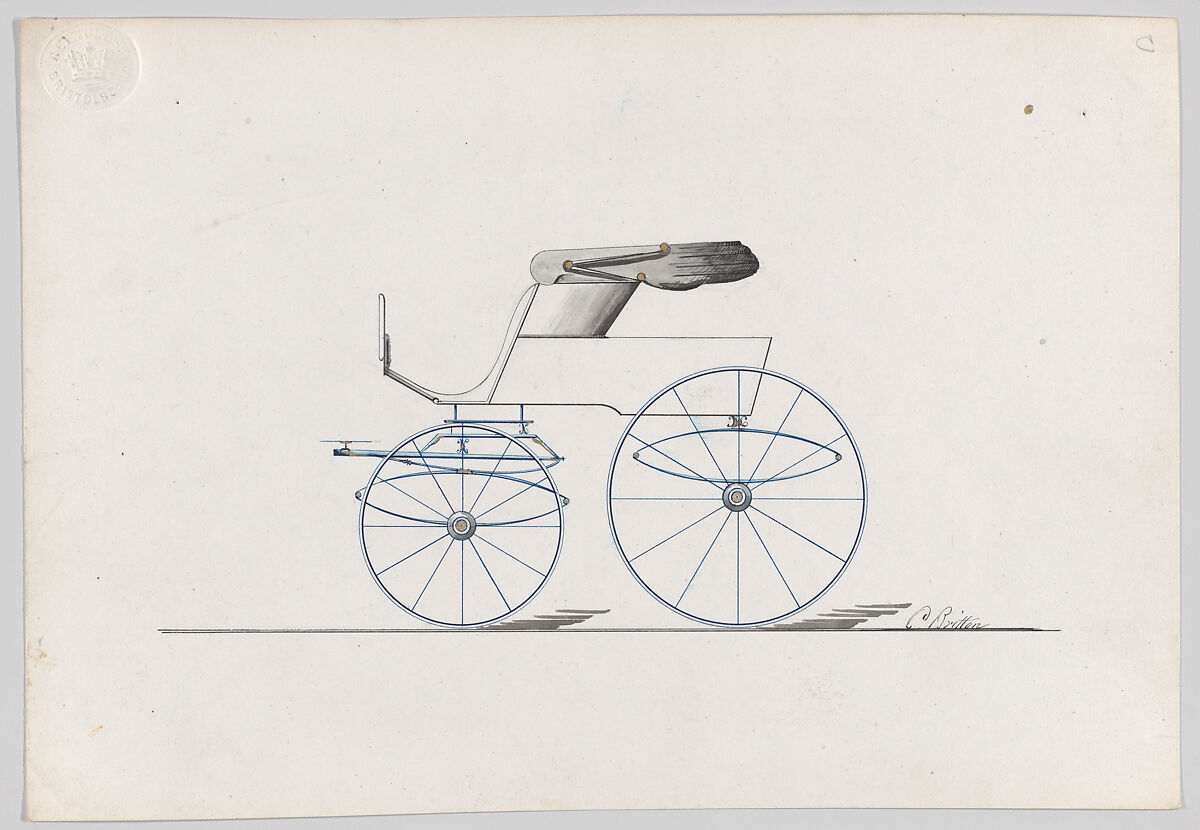 Design for Stanhope Phaeton, Brewster &amp; Co. (American, New York), Pen and black ink, watercolor and gouache with metallic ink 
