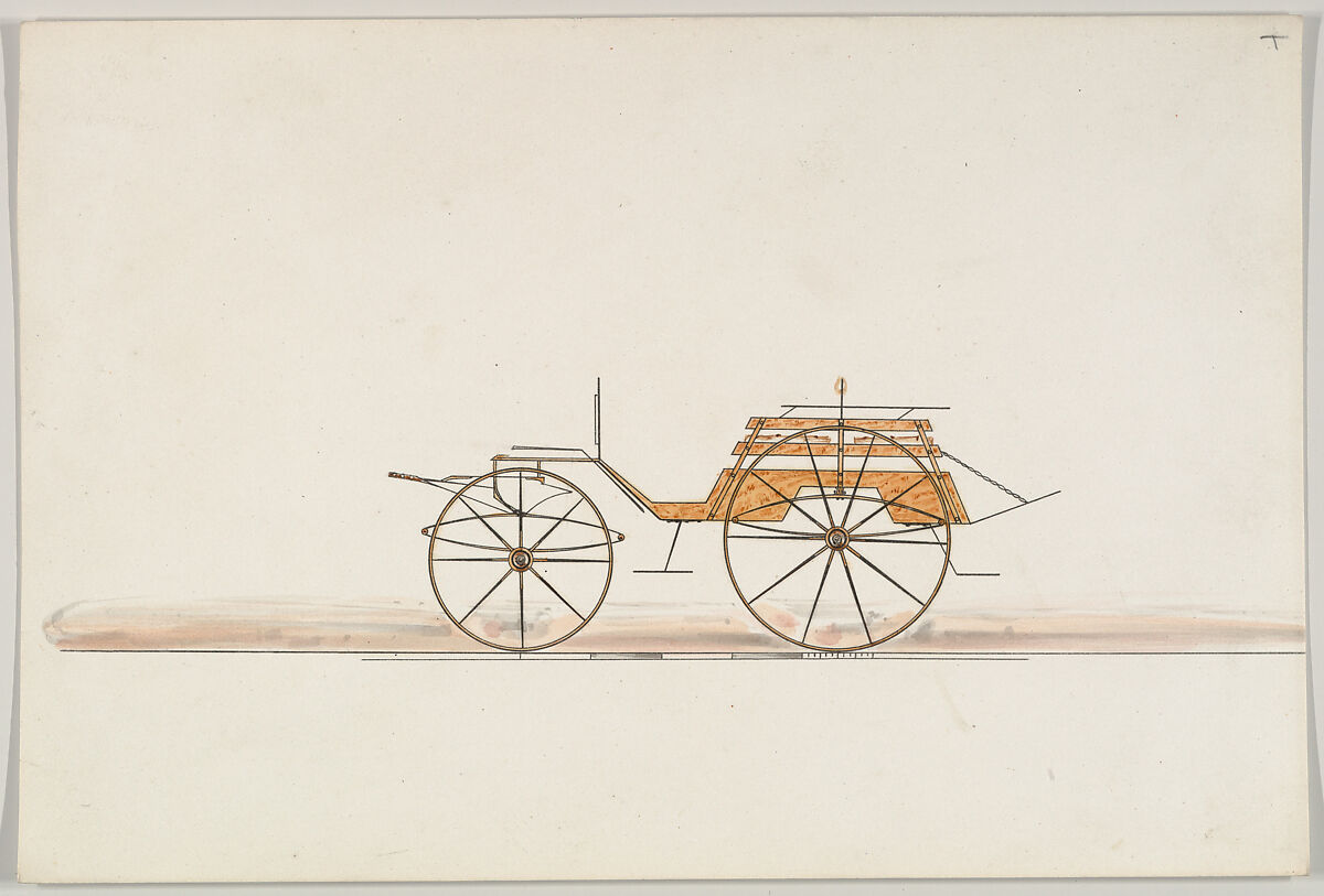 Design for Slat Side Phaeton, Brewster &amp; Co. (American, New York), Pen and black ink, watercolor and gouache with gum arabic 