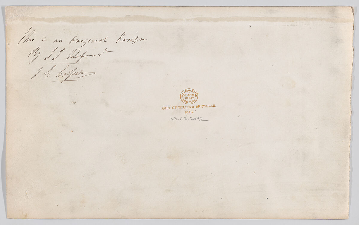 Design for Britzka, Brewster &amp; Co. (American, New York), Pen and black ink, watercolor and gouache with gum arabic
