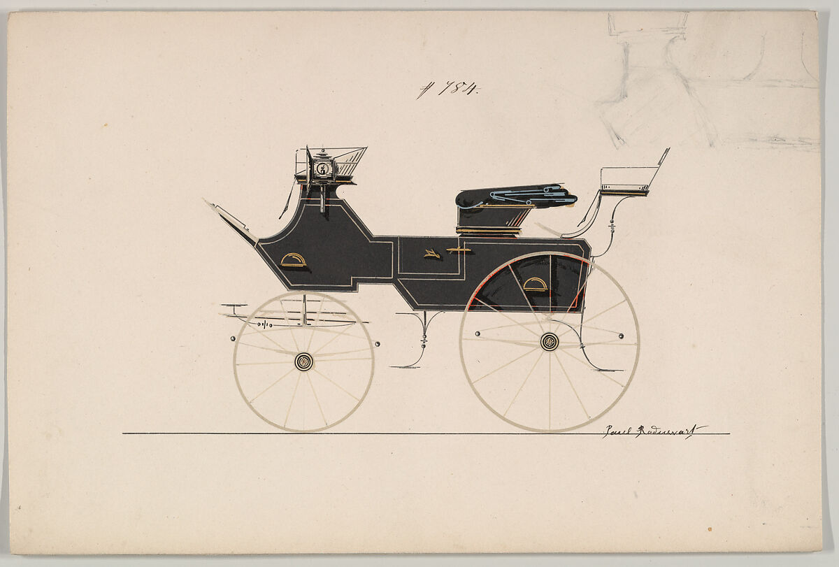Design for Drag, no. 784, Brewster &amp; Co. (American, New York), Graphite, pen and black ink, watercolor and gouache with gum arabic 