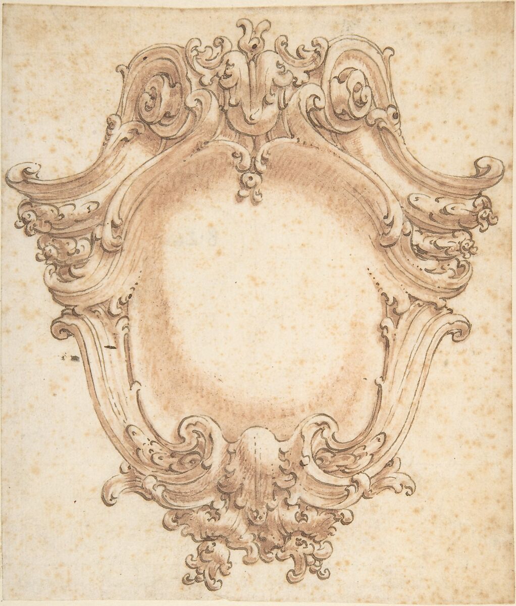 Design for a Cartouche, Anonymous, Italian, 17th or 18th century, Pen and brown ink, brush and brown wash 