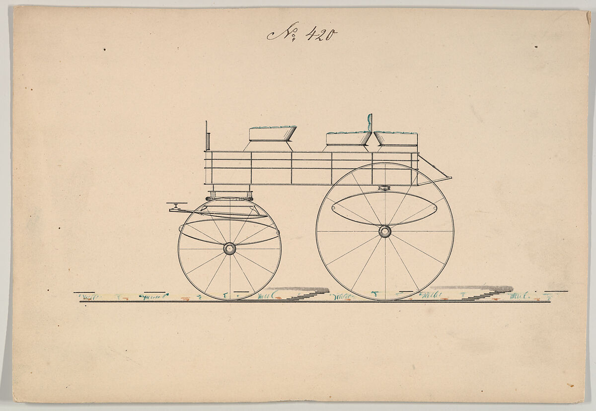 Carriage Design Drawing for Express Wagon No. 420, Brewster &amp; Co. (American, New York), Pen and black ink and watercolor 