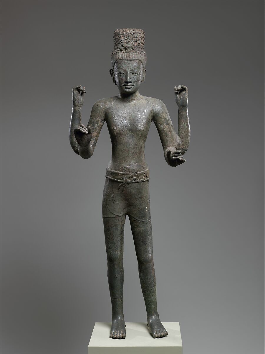 Bodhisattva Avalokiteshvara, Copper alloy inlaid with silver and glass or obsidian, Plai Bat II Temple, Lahan Sai District, Buriram Province, Thailand