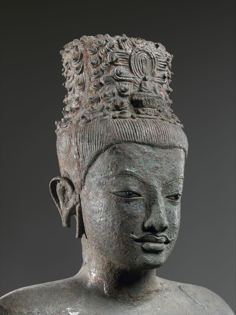 Bodhisattva Avalokiteshvara, Copper alloy inlaid with silver and glass or obsidian, Plai Bat II Temple, Lahan Sai District, Buriram Province, Thailand