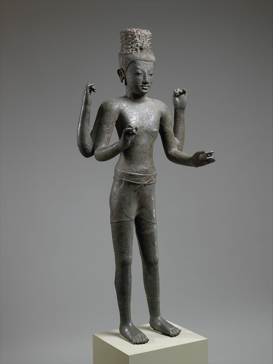 Bodhisattva Avalokiteshvara, Copper alloy inlaid with silver and glass or obsidian, Plai Bat II Temple, Lahan Sai District, Buriram Province, Thailand