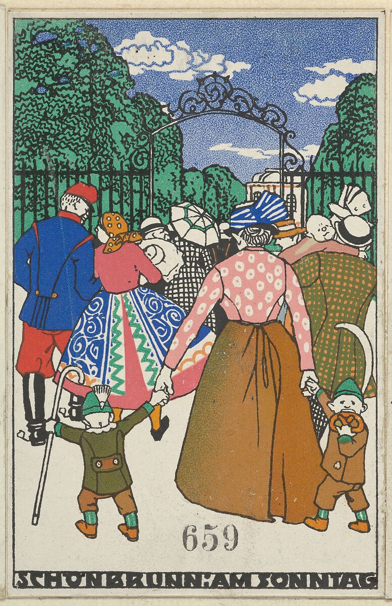 Schönbrunn on Sunday (Schönbrunn: am Sonntag), Adalberta Kiessewetter (Austrian, Leitmeritz, Bohemia 1887–after 1948), Color lithograph 