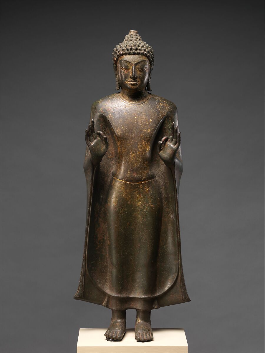 Standing Buddha, Bronze with traces of gilt, Thailand (Nakhon Pathom Province) 