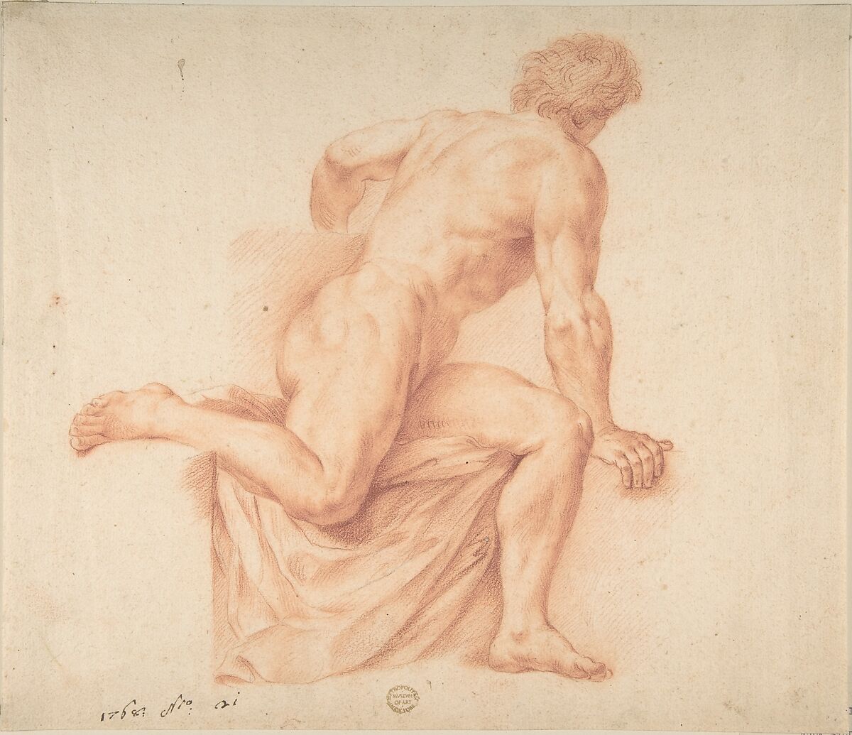Nude Study, Anonymous, Italian, 18th century, Red chalk 