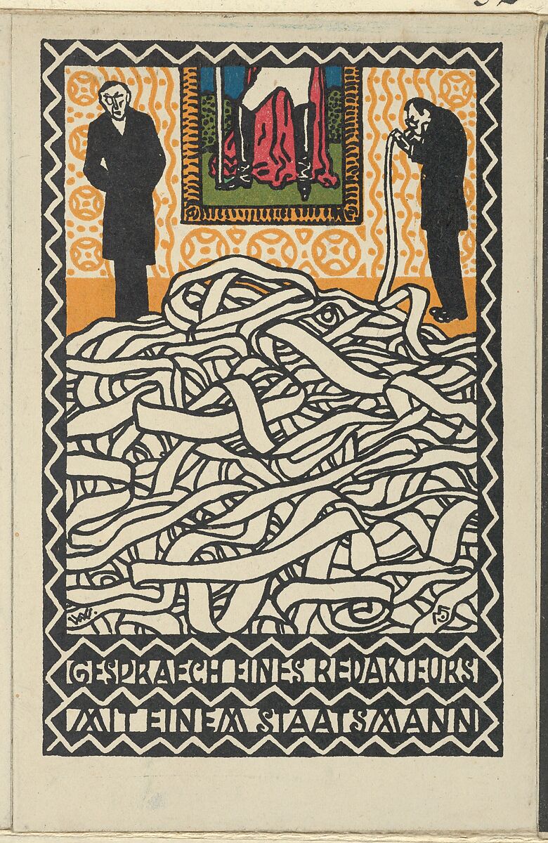 Gespräch eines Redakheurs mit einem Staatsmann (Editor's Conversation with a Statesman), Moriz Jung (Austrian (born Czechoslovakia) Moravia 1885–1915 Manilowa (Carpathians)), Color lithograph