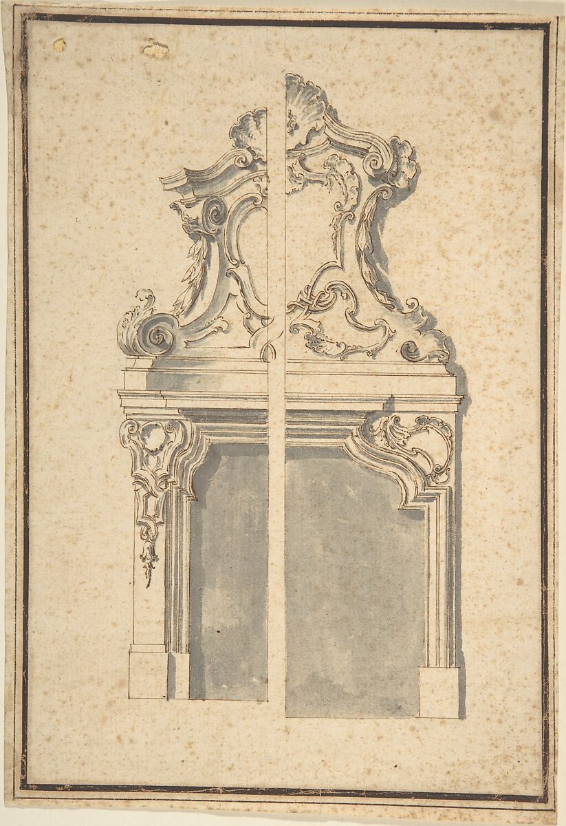 Drawing for Mantelpieces, Anonymous, Italian, 18th century, Pen and brown ink, brush and gray wash 