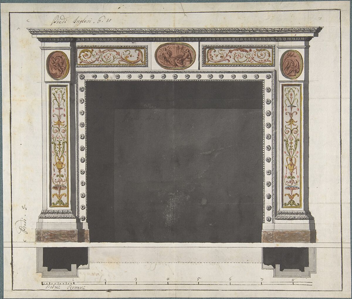 Drawing for a Mantelpiece, Anonymous, Italian, 18th century, Ink and watercolor 