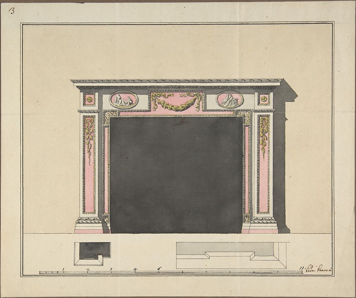 Mantel Design, Anonymous, Italian, 18th century, Ink and watercolor 