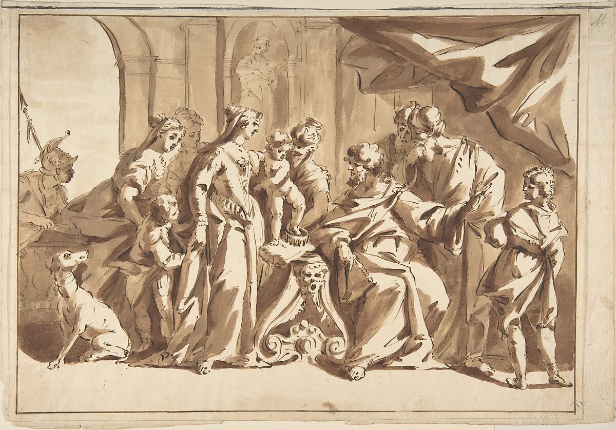 Moses Trampling on Pharaoh's Crown, Anonymous, Italian, Venetian, 18th century, Pen and bistre, brush and brown wash 