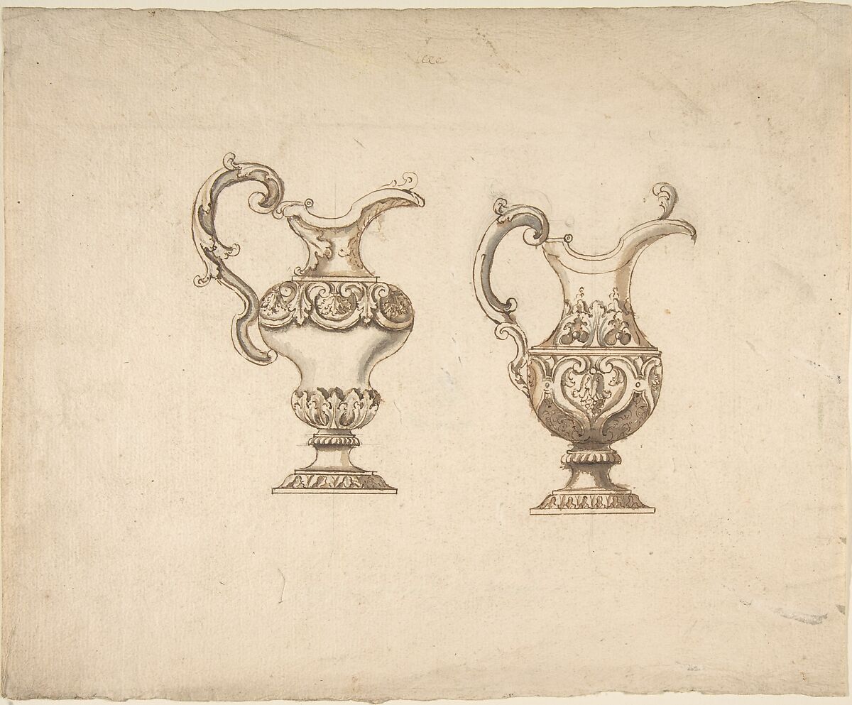 Two Vases, Anonymous, Italian, 18th century, Ink and wash 