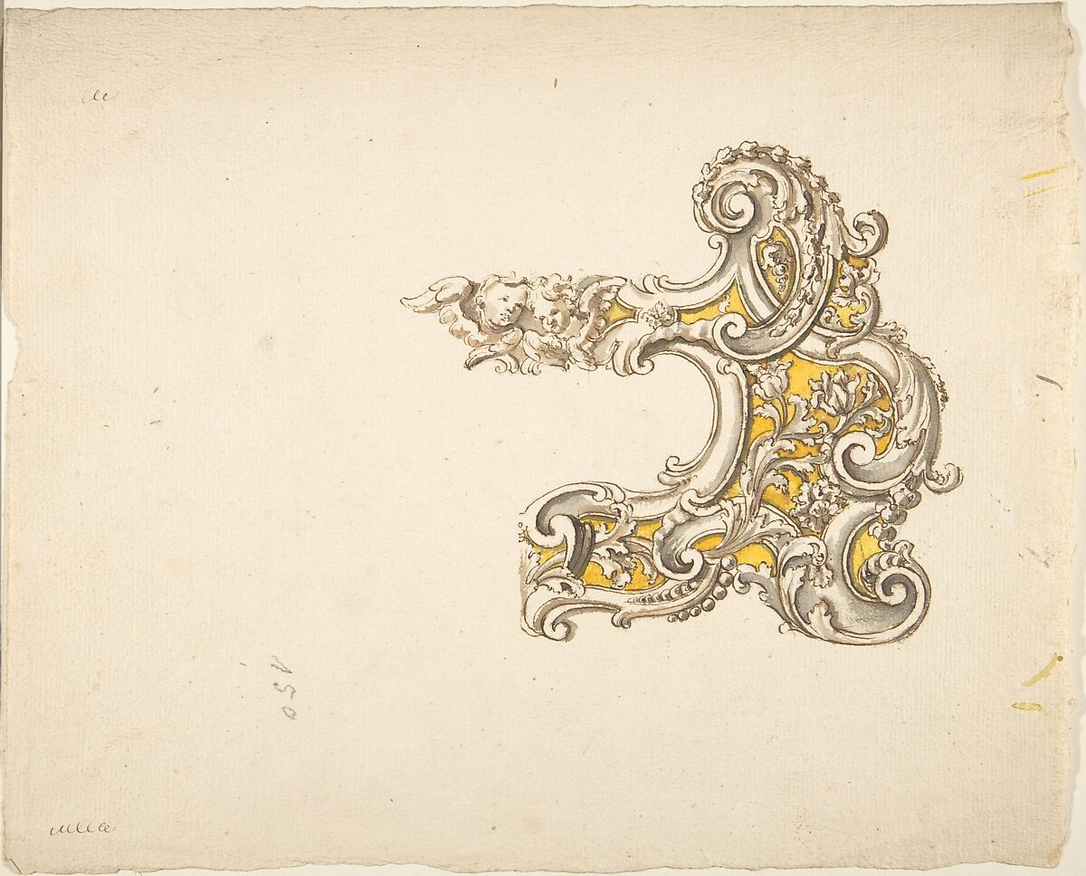 Half Rococo Cartouche with Cherubs, Anonymous, Italian, 18th century, Pen and ink, gray wash, and watercolor 