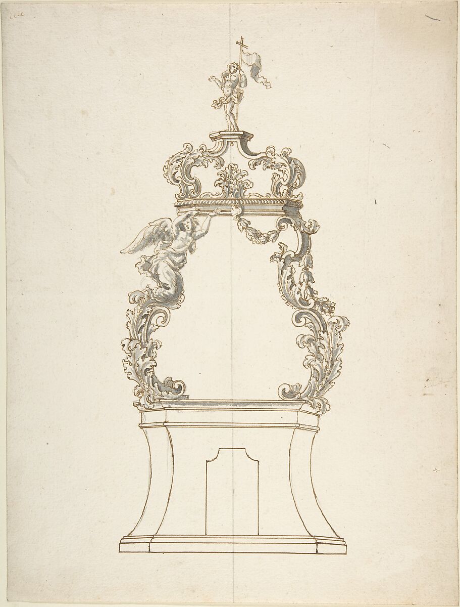 Design for a Monstrance, Anonymous, Italian, 18th century, Pen and ink and gray wash 