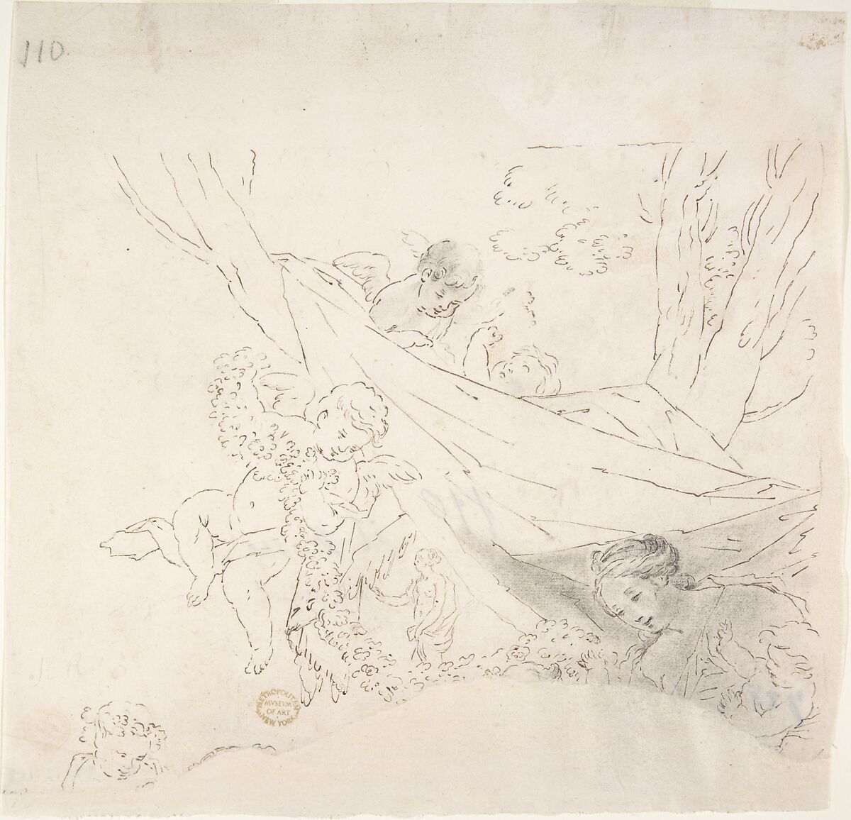 Female Figure with Cherubs, Anonymous, Italian, 18th century 