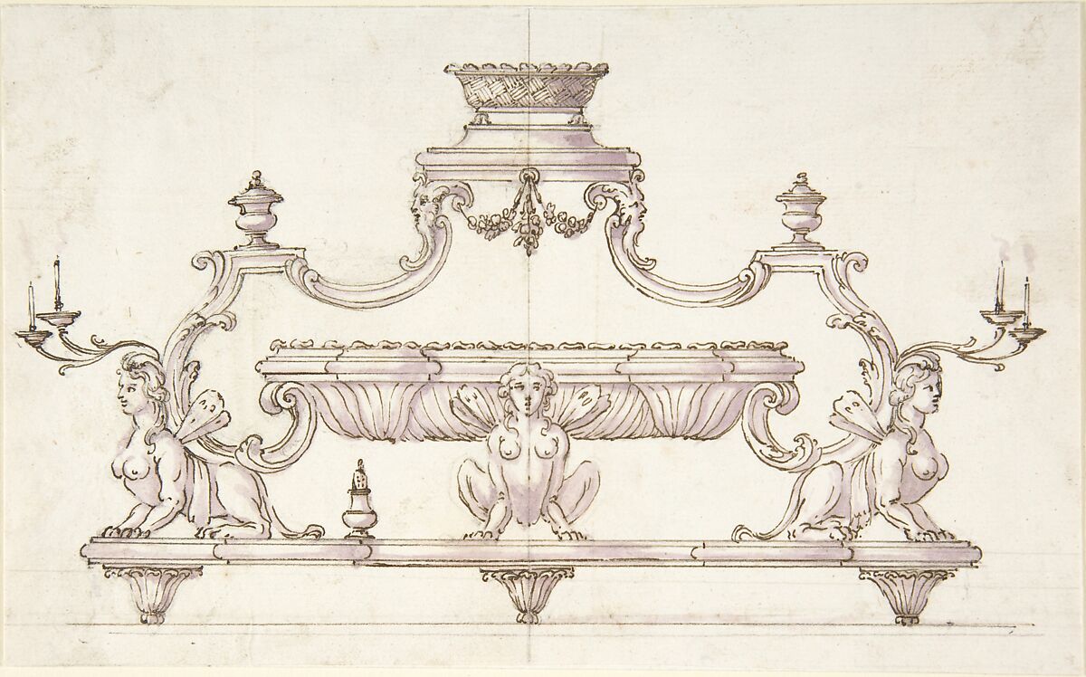 Design for a Centerpiece, Anonymous, 18th century, Pen and ink and lavender wash 