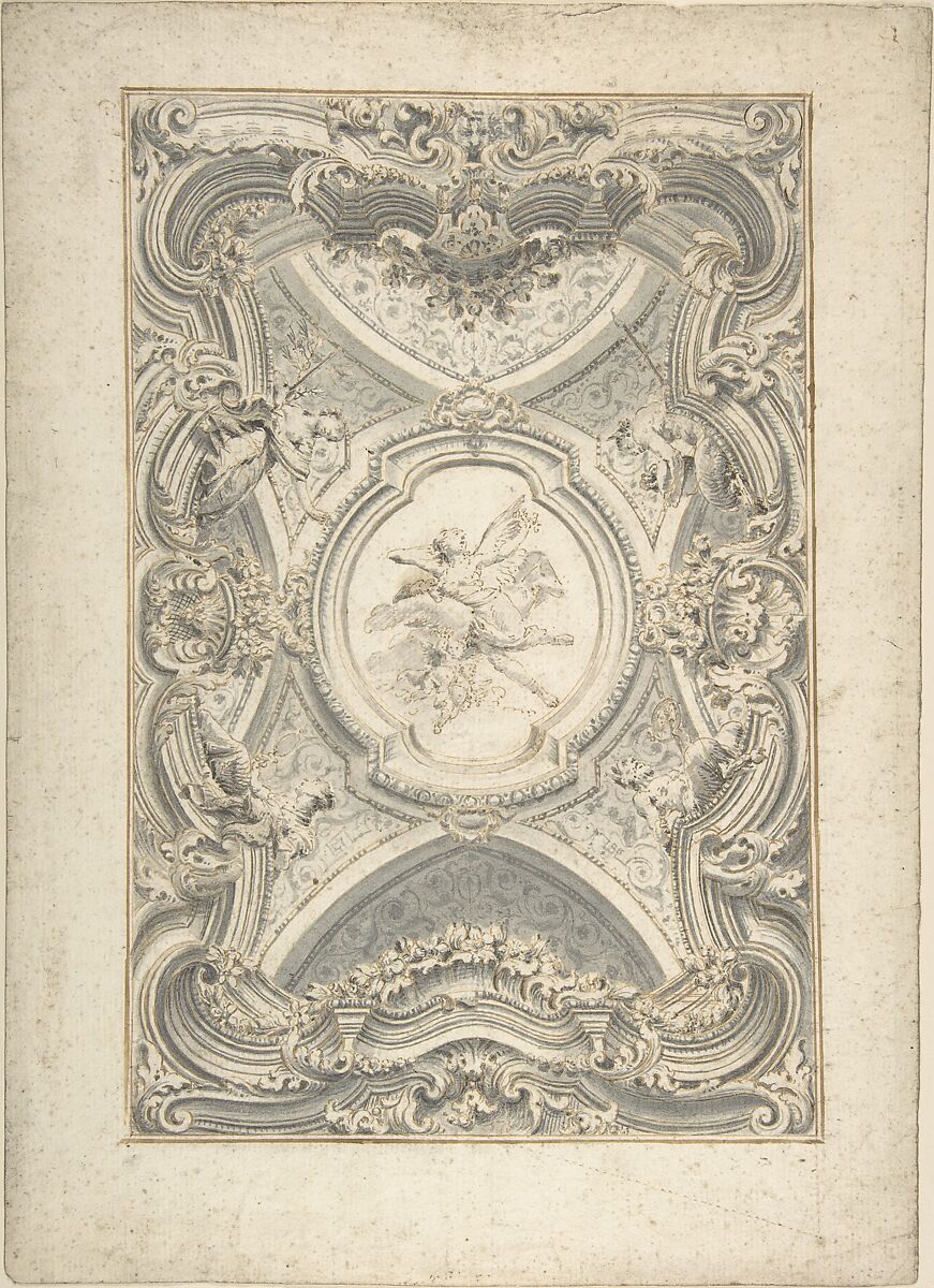 A Baroque Ceiling, Anonymous, Italian, 18th century, Pen and ink and gray wash 