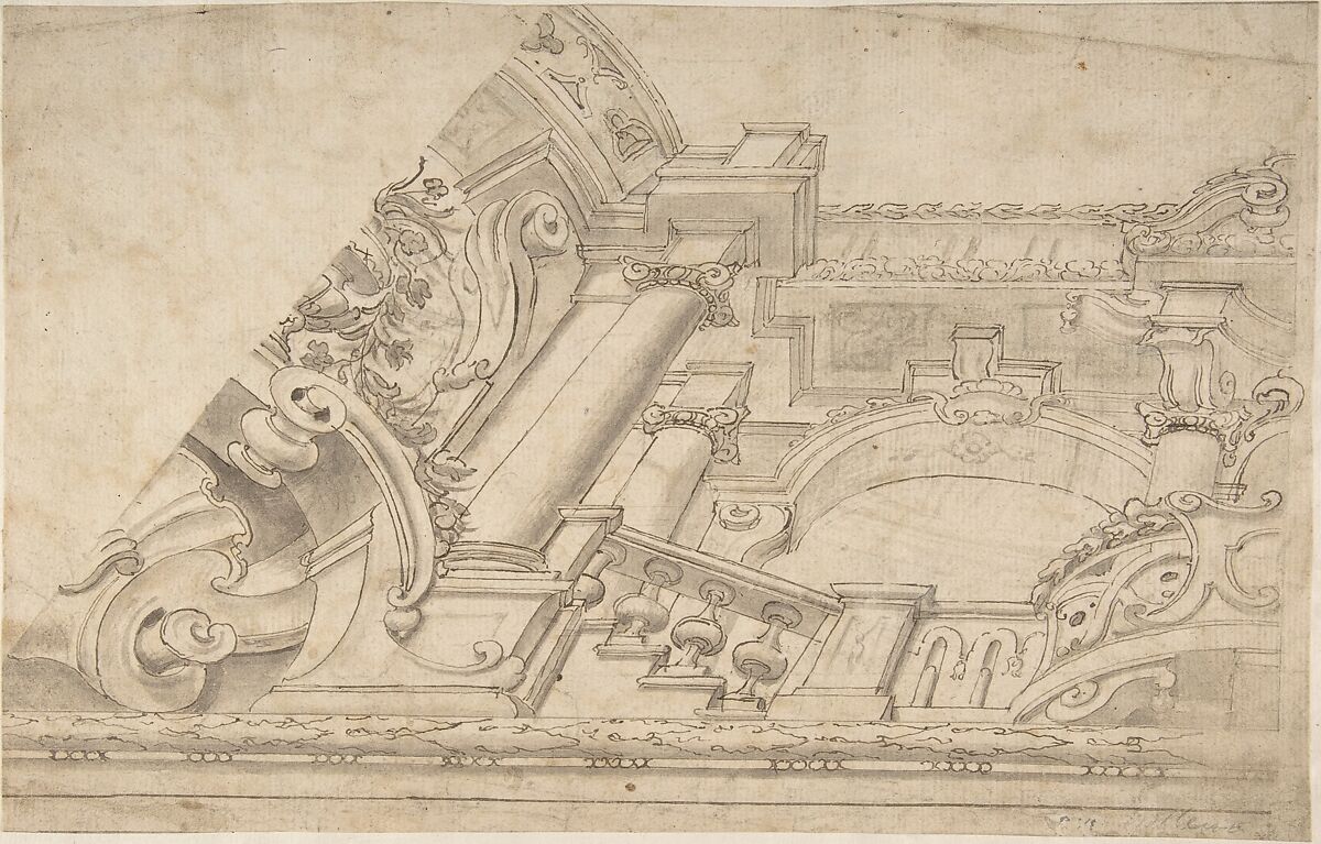 Perspective Design for a Ceiling, Anonymous, Italian, 18th century, Pen and ink and gray wash 