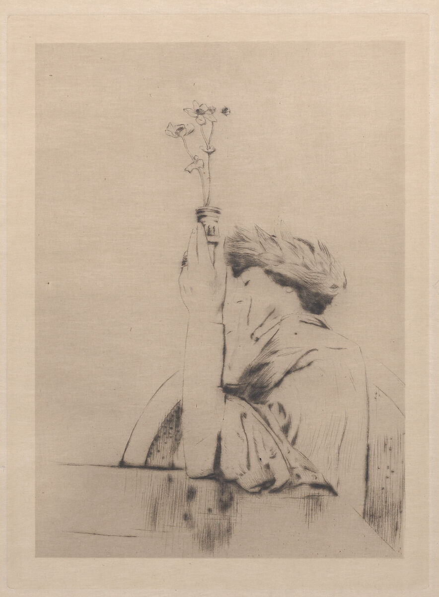 An Offering, Fernand Khnopff (Belgian, Grembergen 1858–1921 Brussels), Drypoint on simili-Japan; second state 