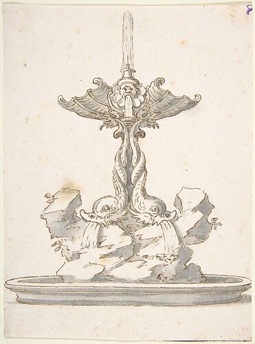 Design for Fountain with Dolphins and Grotesque Head