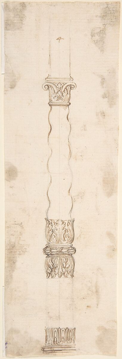 Design for a Pillar, Anonymous, Italian, 18th century, Brown ink over graphite 